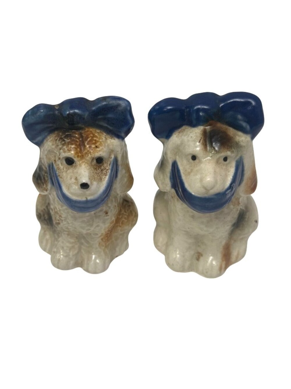 Vintage Salt and Pepper Shakers Dogs with Blue Bows Antique Style Retro